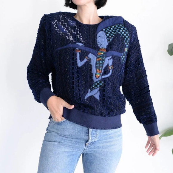 Vintage Season Fashion Navy Knit Crewneck Sweater Size 13 - Picture 3 of 14